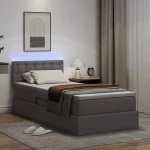 vidaXL Storage and LED Bed with LED Grey 90 x 190 cm Faux Leather