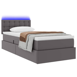 vidaXL Storage and LED Bed with LED Grey 90 x 190 cm Faux Leather