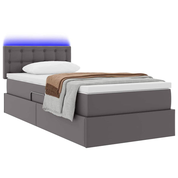 vidaXL Storage and LED Bed with LED Grey 90 x 190 cm Faux Leather