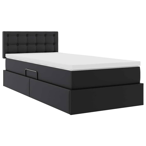 vidaXL Faux Leather Bed with Storage and LED Black 90 x 200 cm