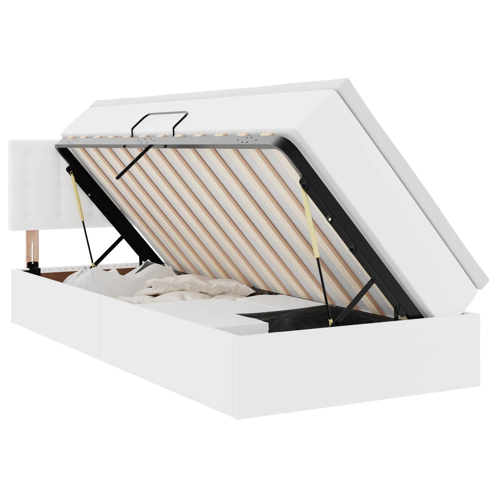 vidaXL Bed with Storage and LED Pure White 90 x 200 cm Faux Leather