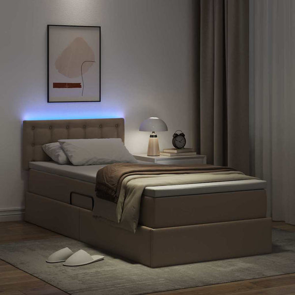 vidaXL Storage Bed with LED Cappuccino 90 x 200 cm Faux Leather