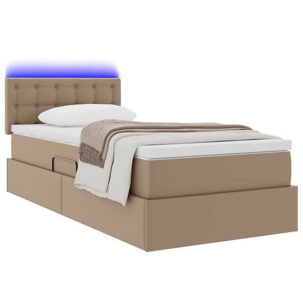 vidaXL Storage Bed with LED Cappuccino 90 x 200 cm Faux Leather
