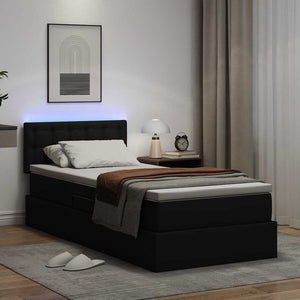 vidaXL Storage Bed with LED Black 100 x 200 cm Faux Leather