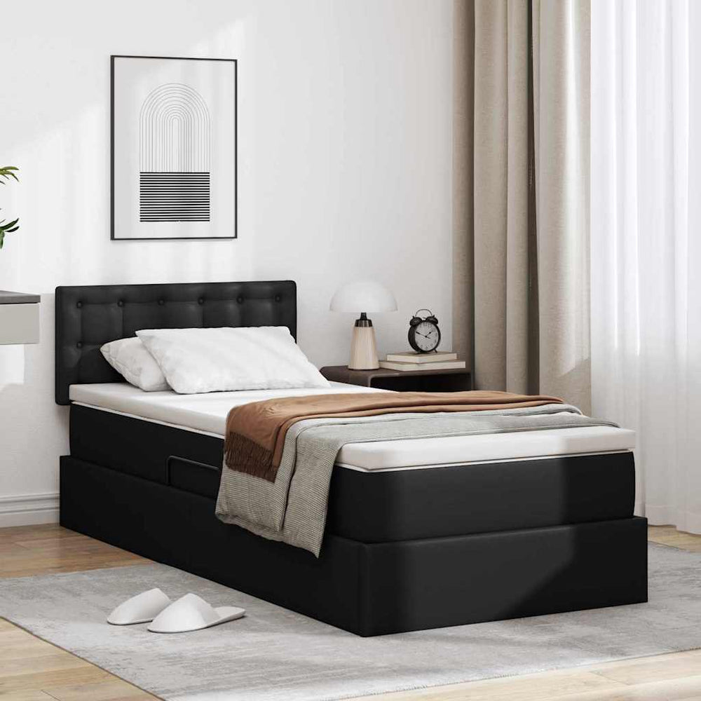 vidaXL Storage Bed with LED Black 100 x 200 cm Faux Leather