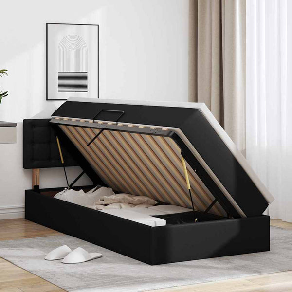 vidaXL Storage Bed with LED Black 100 x 200 cm Faux Leather