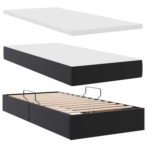 vidaXL Storage Bed with LED Black 100 x 200 cm Faux Leather