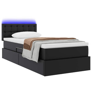 vidaXL Storage Bed with LED Black 100 x 200 cm Faux Leather