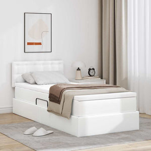 vidaXL Bed with Storage and LED Pure White 100 x 200 cm Faux Leather