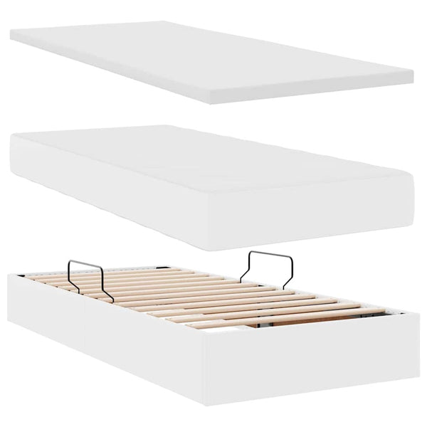 vidaXL Bed with Storage and LED Pure White 100 x 200 cm Faux Leather