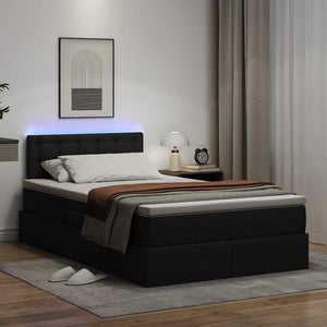 vidaXL Storage Bed with LED Black 120 x 190 cm Faux Leather