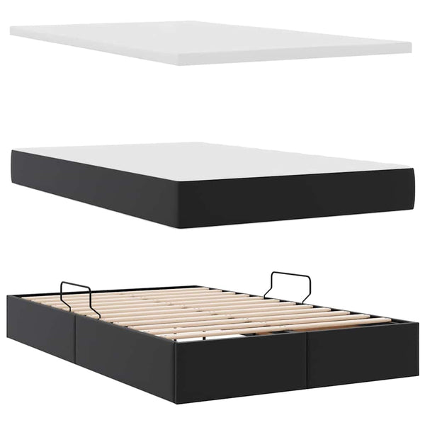 vidaXL Storage Bed with LED Black 120 x 190 cm Faux Leather