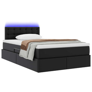 vidaXL Storage Bed with LED Black 120 x 190 cm Faux Leather