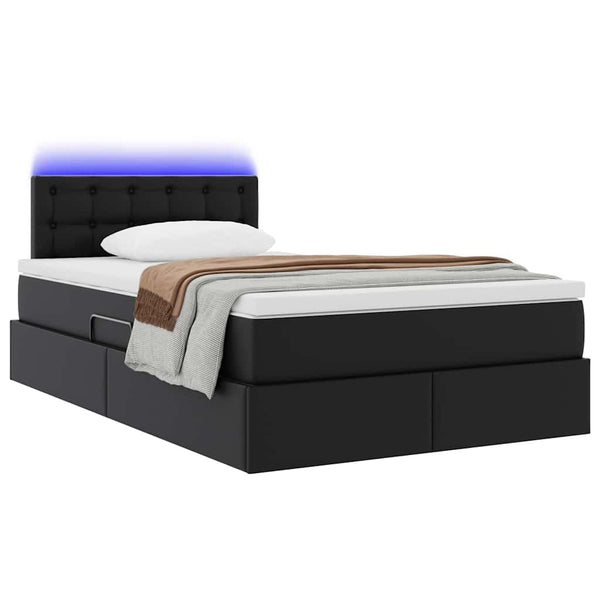 vidaXL Storage Bed with LED Black 120 x 190 cm Faux Leather