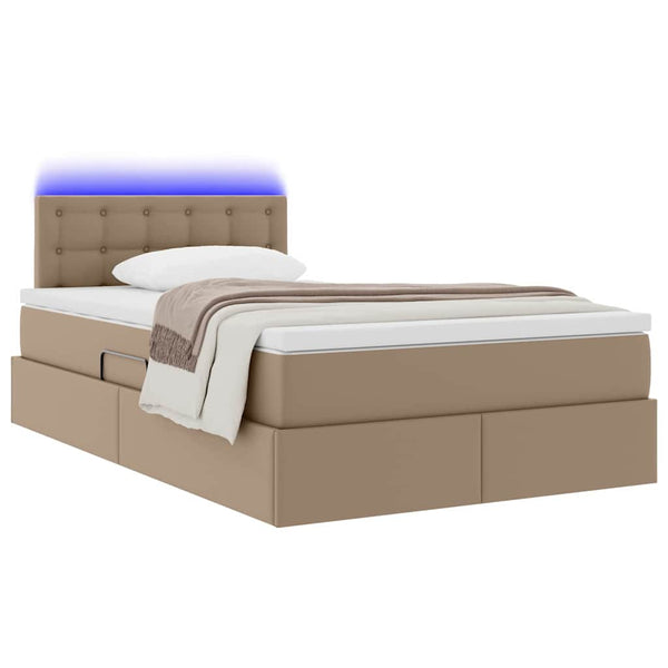vidaXL Storage Bed with LED Cappuccino 120 x 190 cm Faux Leather