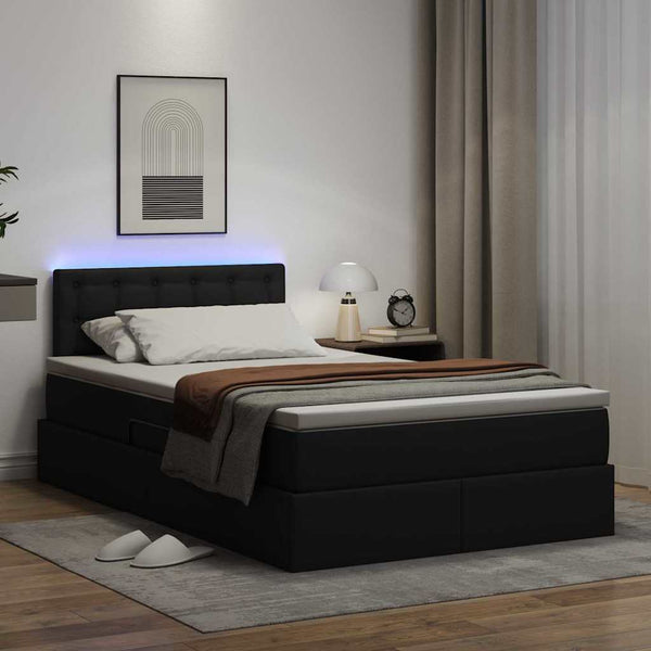 vidaXL Storage Bed with LED Black 120 x 200 cm Faux Leather