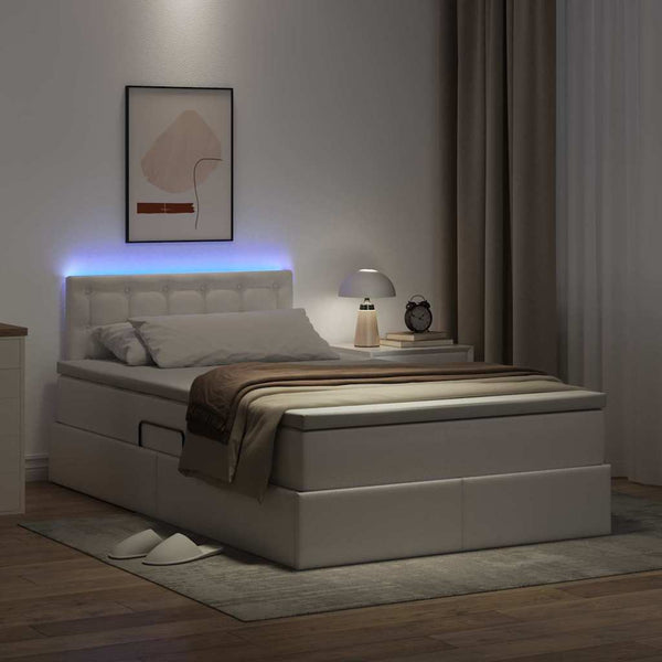 vidaXL Storage Bed with LED Clean White 120 x 200 cm Faux Leather