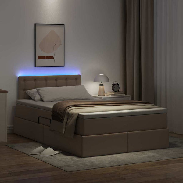vidaXL Storage Bed with LED Cappuccino 120 x 200 cm Faux Leather