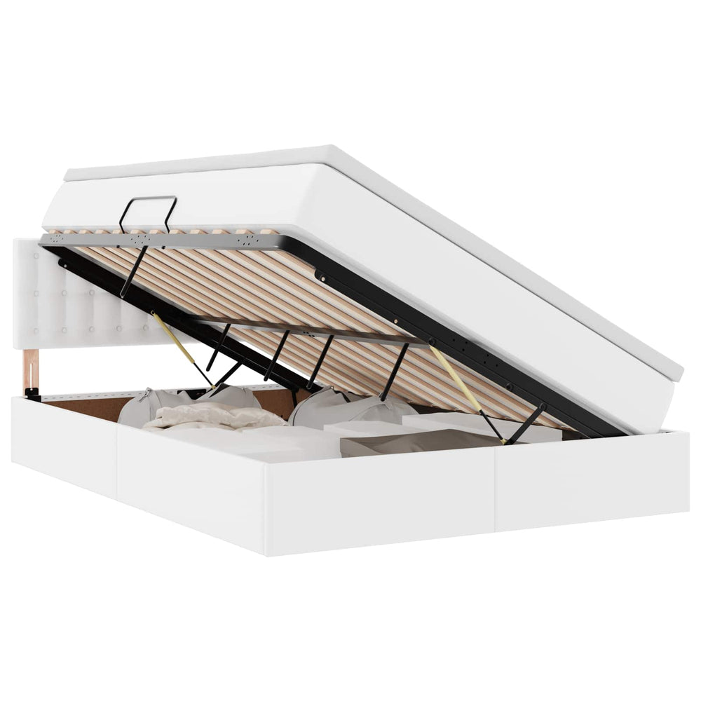 vidaXL LED Storage Bed White Artificial Leather 140 x 190 cm