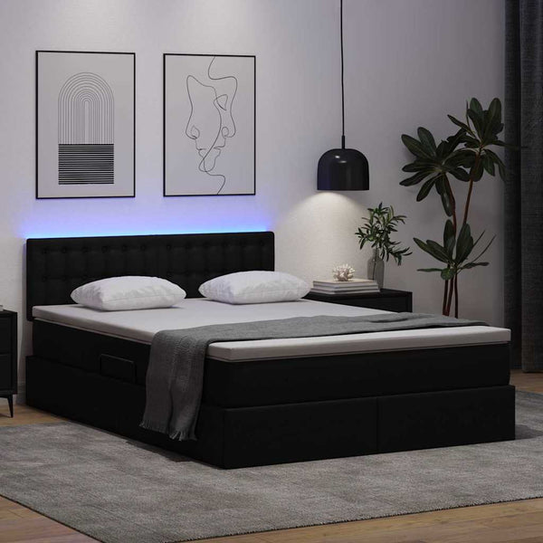 vidaXL Storage Bed with LED Black 140 x 200 cm Faux Leather