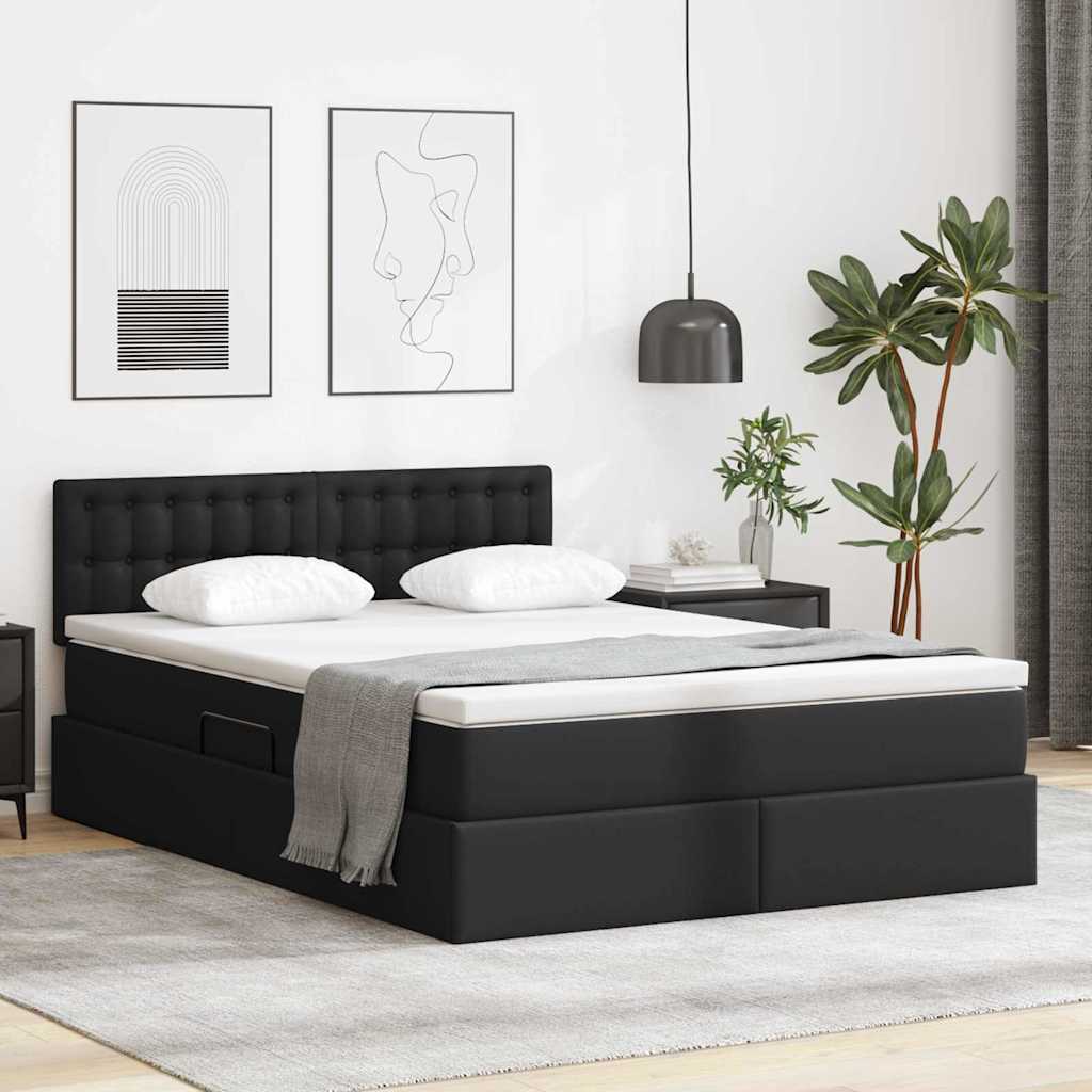vidaXL Storage Bed with LED Black 140 x 200 cm Faux Leather