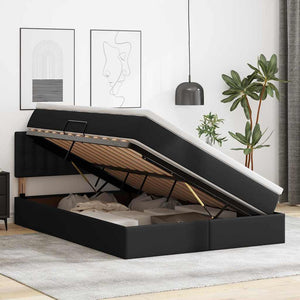 vidaXL Storage Bed with LED Black 140 x 200 cm Faux Leather