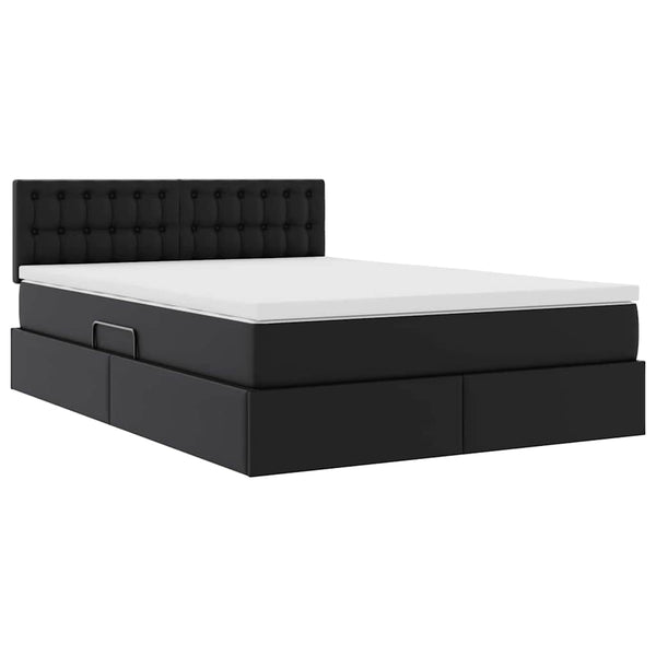 vidaXL Storage Bed with LED Black 140 x 200 cm Faux Leather