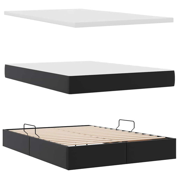 vidaXL Storage Bed with LED Black 140 x 200 cm Faux Leather