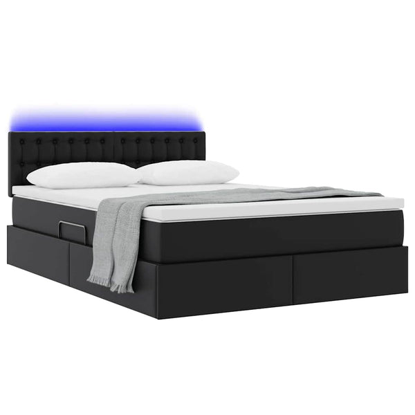 vidaXL Storage Bed with LED Black 140 x 200 cm Faux Leather