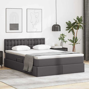 vidaXL Faux Leather Storage LED Bed Grey 140 x 200 cm