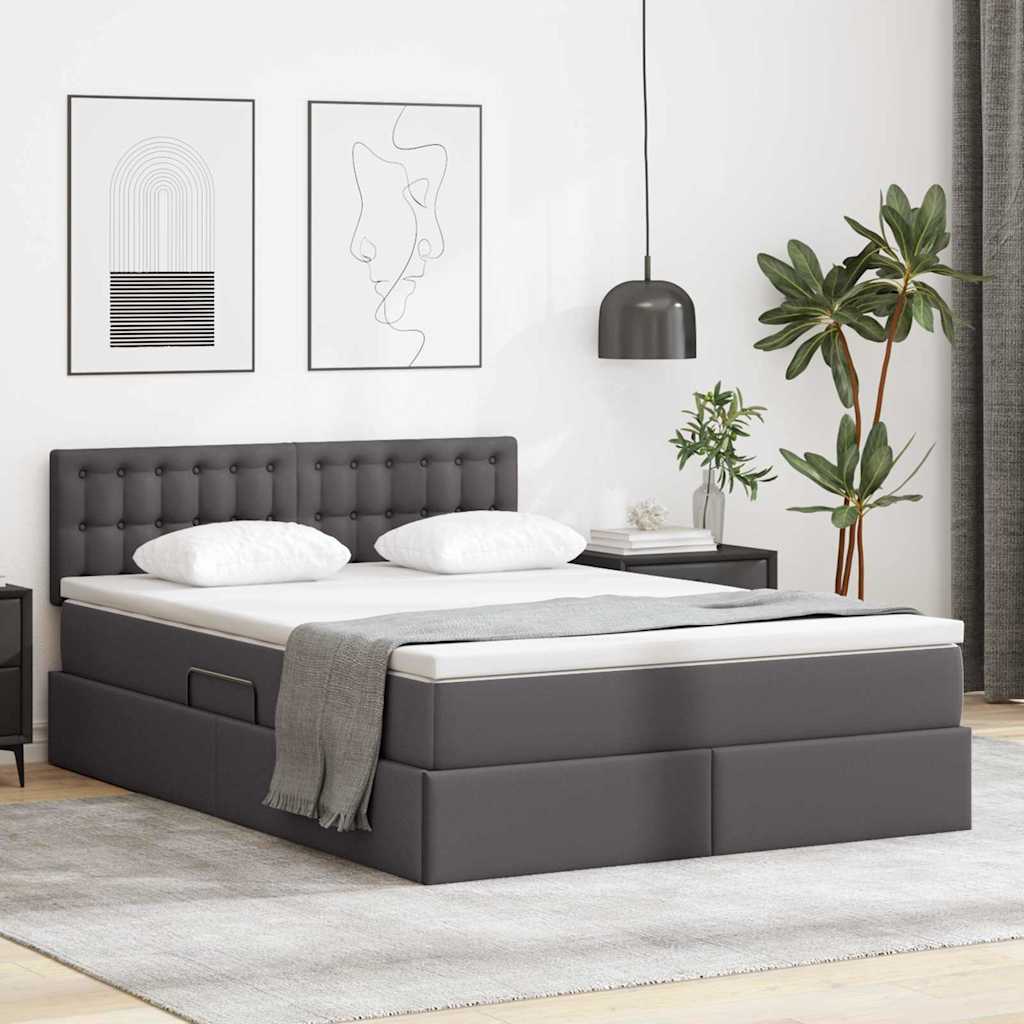 vidaXL Faux Leather Storage LED Bed Grey 140 x 200 cm