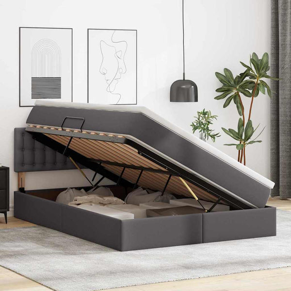 vidaXL Faux Leather Storage LED Bed Grey 140 x 200 cm