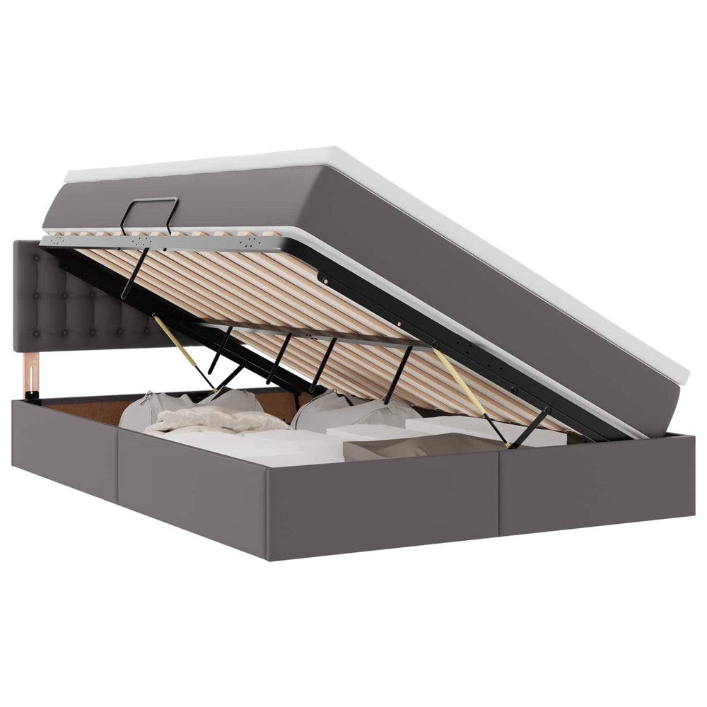 vidaXL Faux Leather Storage LED Bed Grey 140 x 200 cm