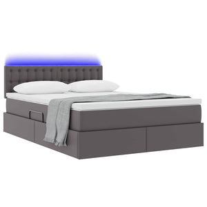 vidaXL Faux Leather Storage LED Bed Grey 140 x 200 cm