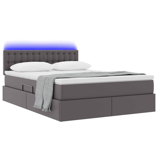 vidaXL Faux Leather Storage LED Bed Grey 140 x 200 cm