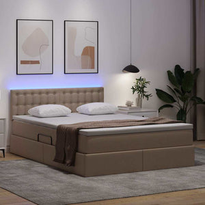 vidaXL Bed with Storage and LED Cappuccino 140 x 200 cm Faux Leather