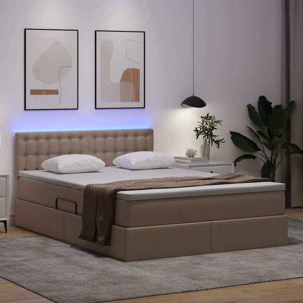 vidaXL Bed with Storage and LED Cappuccino 140 x 200 cm Faux Leather