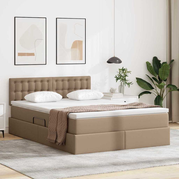 vidaXL Bed with Storage and LED Cappuccino 140 x 200 cm Faux Leather