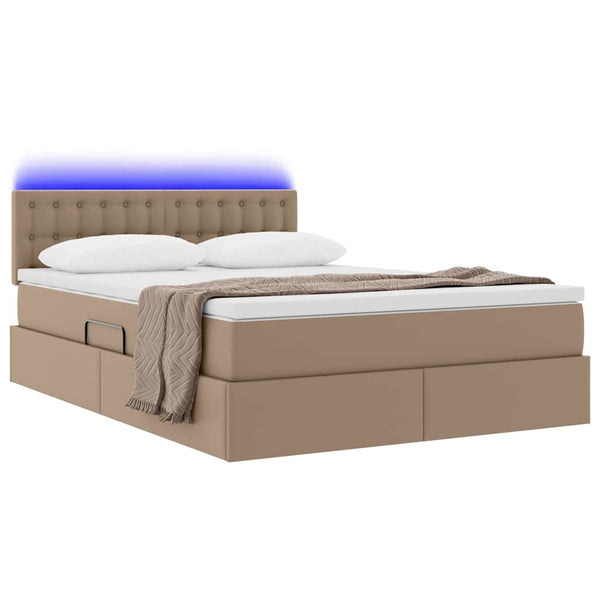 vidaXL Bed with Storage and LED Cappuccino 140 x 200 cm Faux Leather