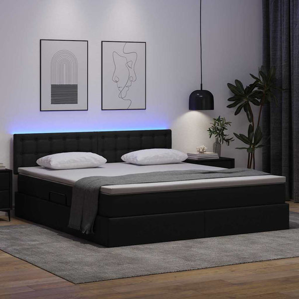 vidaXL Storage Bed with LED Black 160 x 200 cm Faux Leather