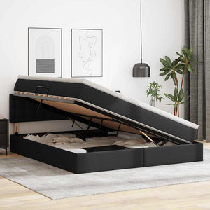 vidaXL Storage Bed with LED Black 160 x 200 cm Faux Leather
