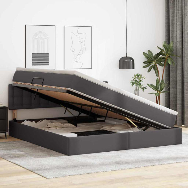 vidaXL Bed with Storage and LED Grey 160 x 200 cm Faux Leather