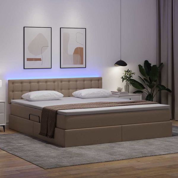 vidaXL Bed with Storage and LED Cappuccino 160 x 200 cm Faux Leather