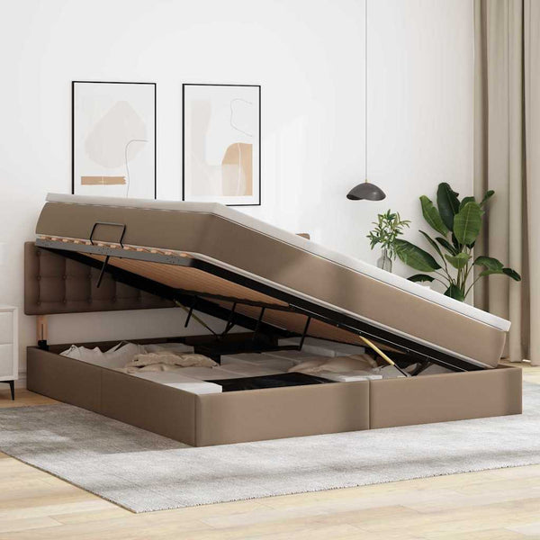 vidaXL Bed with Storage and LED Cappuccino 160 x 200 cm Faux Leather