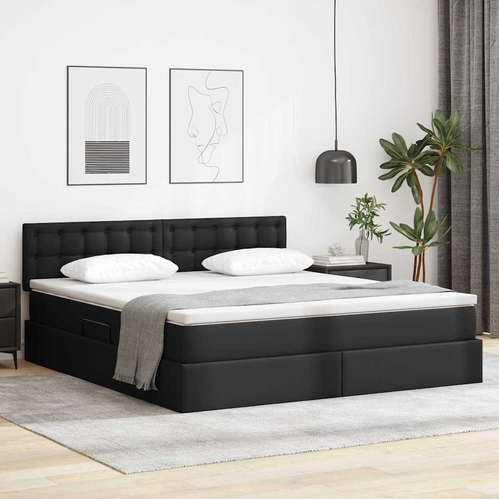vidaXL Storage Bed with LED Black 180 x 200 cm Faux Leather