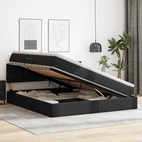 vidaXL Storage Bed with LED Black 180 x 200 cm Faux Leather