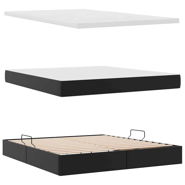 vidaXL Storage Bed with LED Black 180 x 200 cm Faux Leather