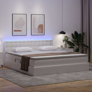 vidaXL Bed with Storage and LED Pure White 180 x 200 cm Faux Leather