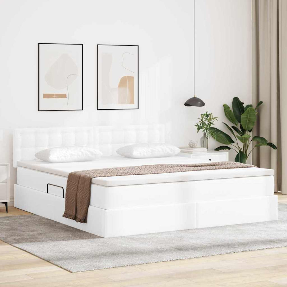 vidaXL Bed with Storage and LED Pure White 180 x 200 cm Faux Leather
