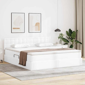 vidaXL Bed with Storage and LED Pure White 180 x 200 cm Faux Leather